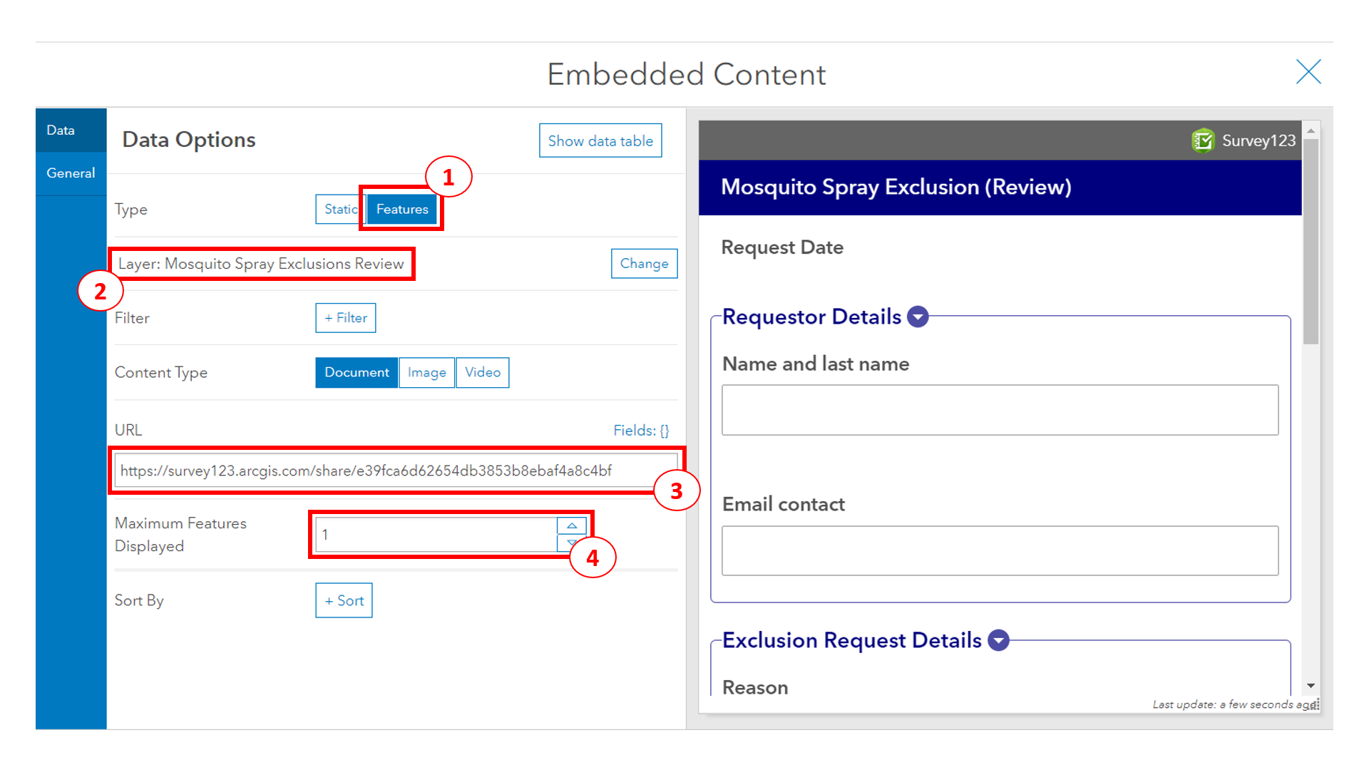 Configuring embedded content element in the dashboard (1)